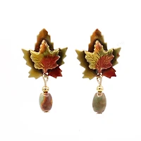 Silver Forest Layered Maple Leaves Post Earrings With Dangling Bead for only USD 21.00 | Hallmark