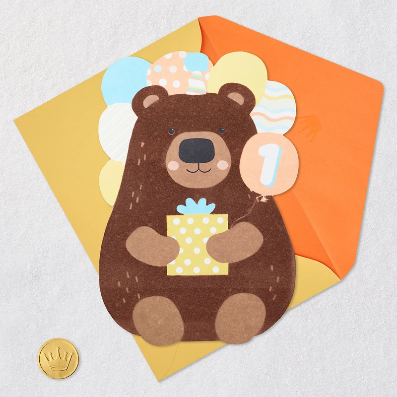 Bear With Present and Balloons First Birthday Card for only USD 5.59 | Hallmark