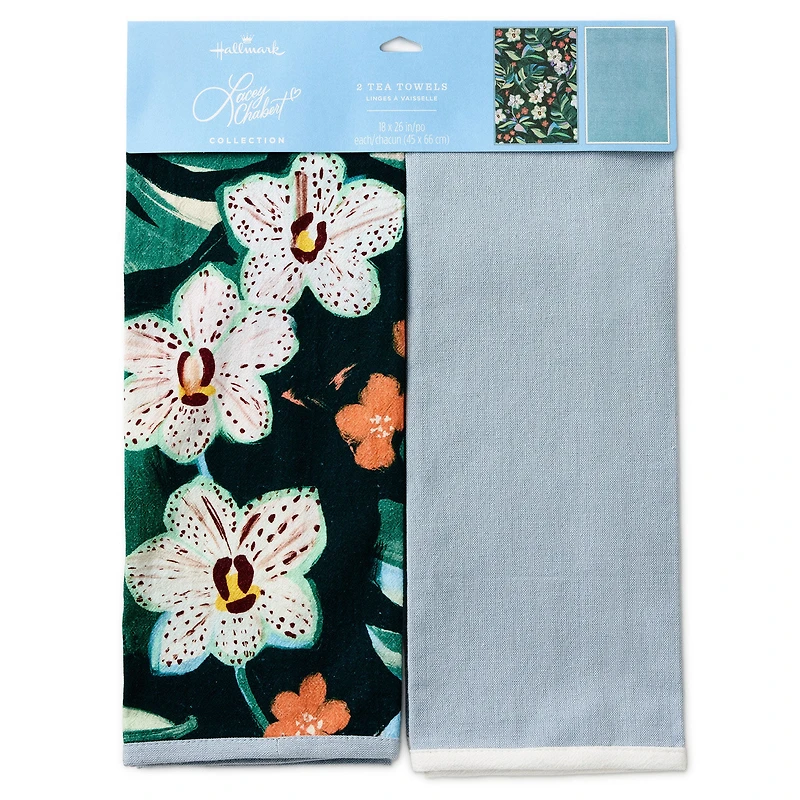 Lacey Chabert Collection Green Floral and Blue Chambray Tea Towels, Set of 2 for only USD 26.99 | Hallmark