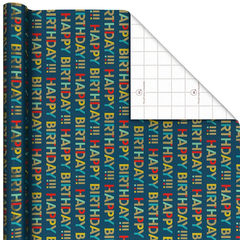 All-Caps Happy Birthday on Navy Wrapping Paper Roll, 20 sq. ft. for only USD 4.99 | Hallmark