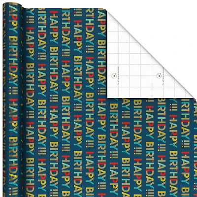 All-Caps Happy Birthday on Navy Wrapping Paper Roll, 20 sq. ft. for only USD 4.99 | Hallmark