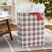 20" Farmhouse Plaid on White Jumbo Christmas Gift Bag for only USD 5.99 | Hallmark