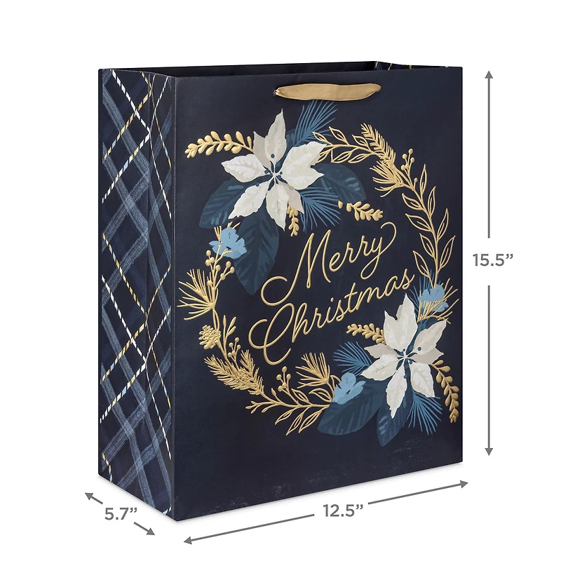 15.5" Merry Christmas Wreath on Navy Extra-Large Gift Bag for only USD 5.49 | Hallmark