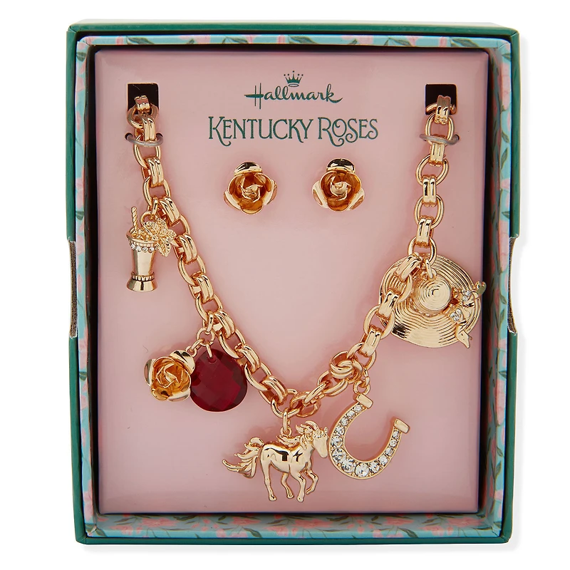 Kentucky Roses Gold Metal Charm Necklace and Rose Earrings Set for only USD 28.00 | Hallmark