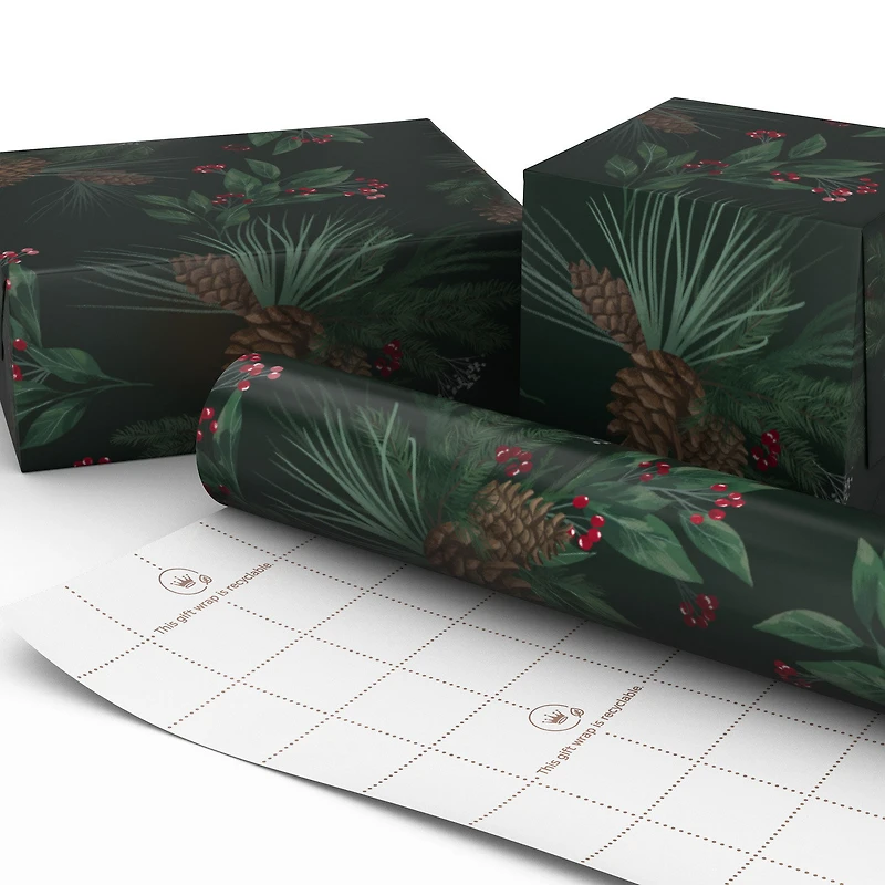 Pine-Scented Holiday Boughs on Black Christmas Wrapping Paper Roll, 20 sq. ft. for only USD 5.99 | Hallmark