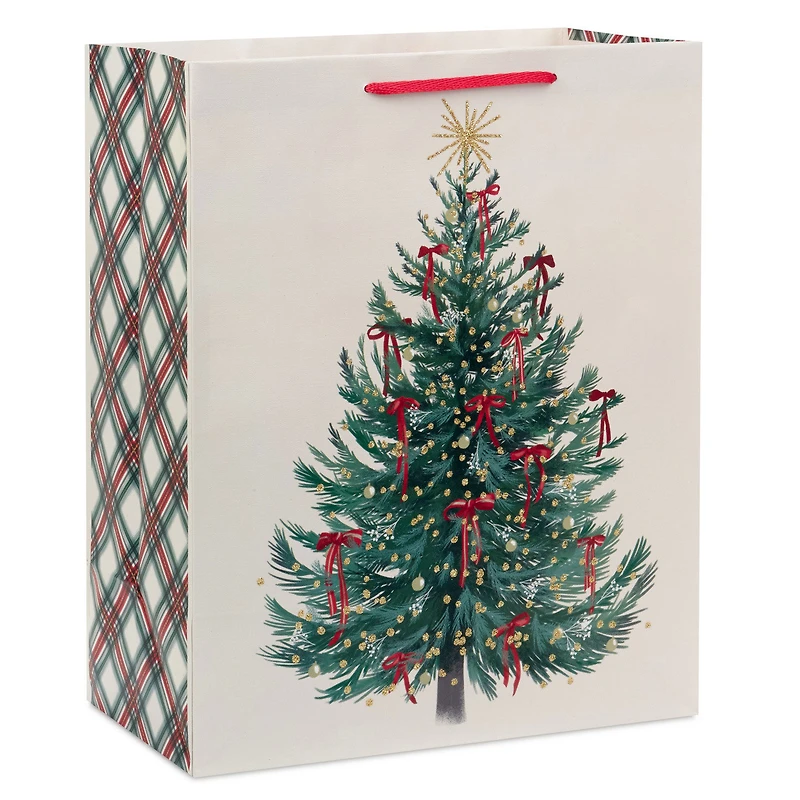 13" Evergreen With Red Bows on Cream Large Christmas Gift Bag for only USD 4.49 | Hallmark