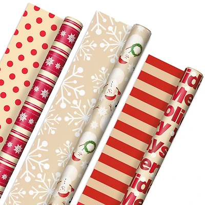 Holiday Kraft 3-Pack Assorted Reversible Wrapping Paper Roll Bundle, 120 sq. ft. total for only USD 16.99 | Hallmark