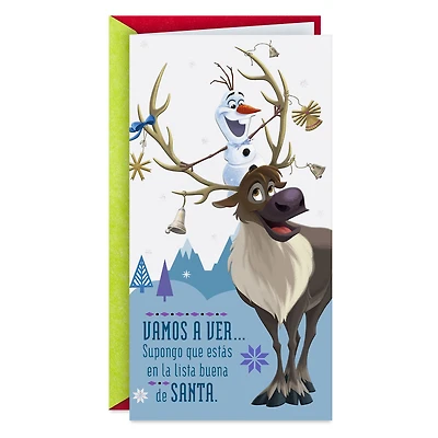 Disney Frozen Olaf and Sven Santa's Good List Spanish-Language Money Holder Christmas Card for only USD 2.99 | Hallmark