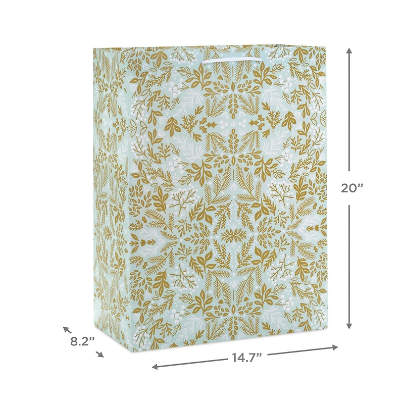 20" Gold Winter Floral on Light Blue Jumbo Christmas Gift Bag for only USD 5.99 | Hallmark