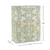20" Gold Winter Floral on Light Blue Jumbo Christmas Gift Bag for only USD 5.99 | Hallmark