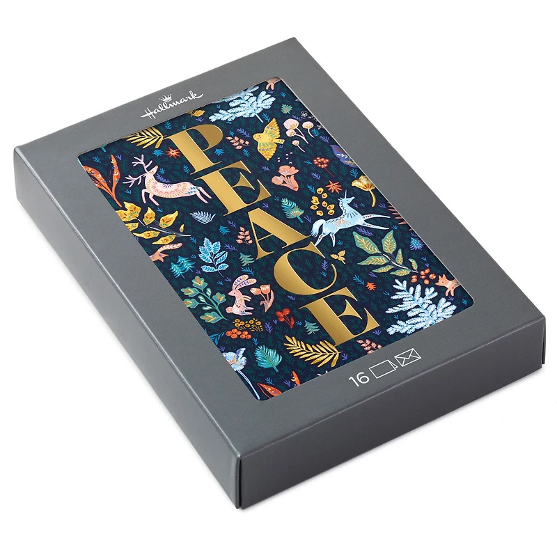 Gold Lettering on Blue Botanical Boxed Christmas Cards, Pack of 16 for only USD 12.49 | Hallmark