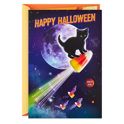 Cat on Light-Up Rocket Funny Musical Halloween Card for only USD 8.99 | Hallmark