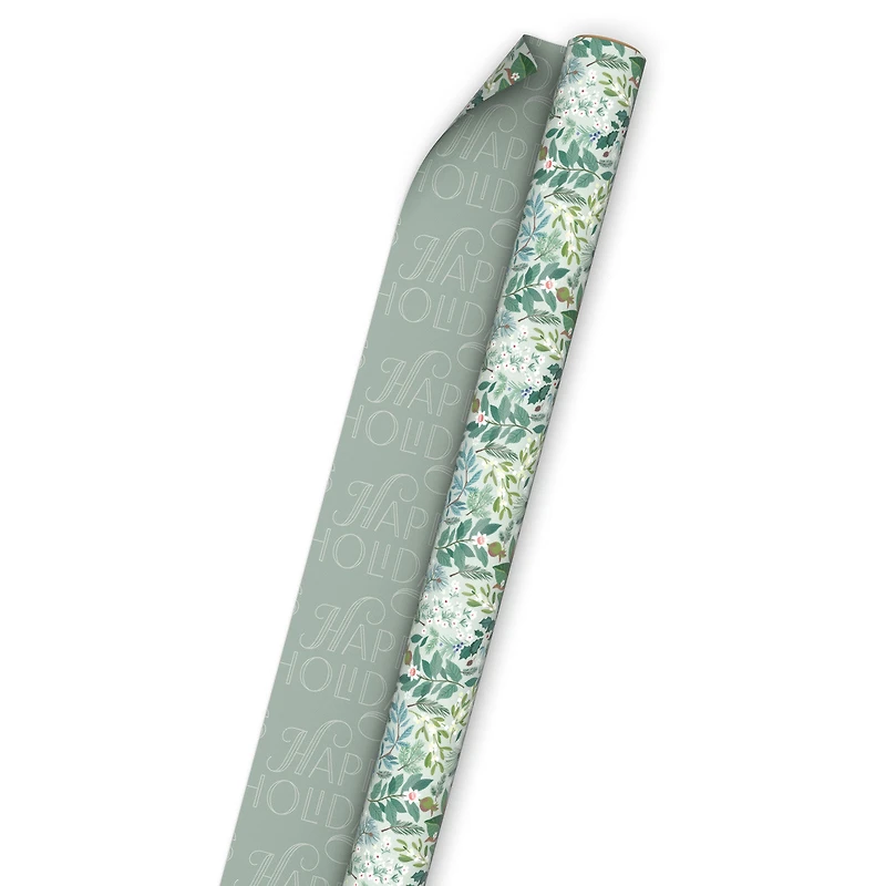 Floral on Blue/Happy Holidays Reversible Wrapping Paper Roll, 30 sq. ft. for only USD 4.99 | Hallmark