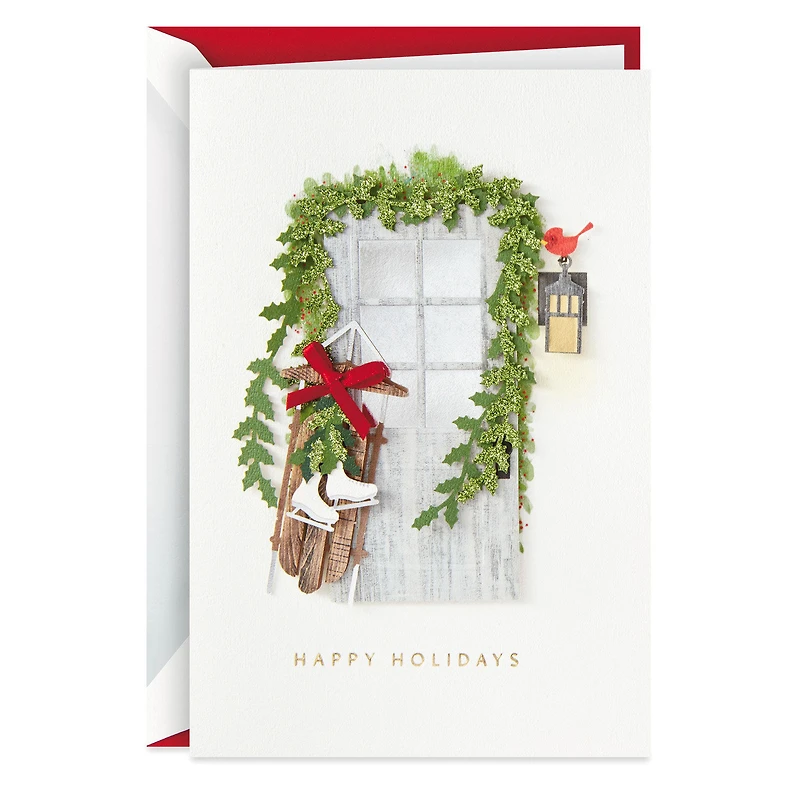 Wood Door With Sled and Ice Skates Boxed Christmas Cards, Pack of 8 for only USD 24.99 | Hallmark