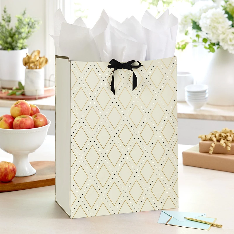 20" Gold Diamonds on Cream Jumbo Gift Bag for only USD 7.79 | Hallmark
