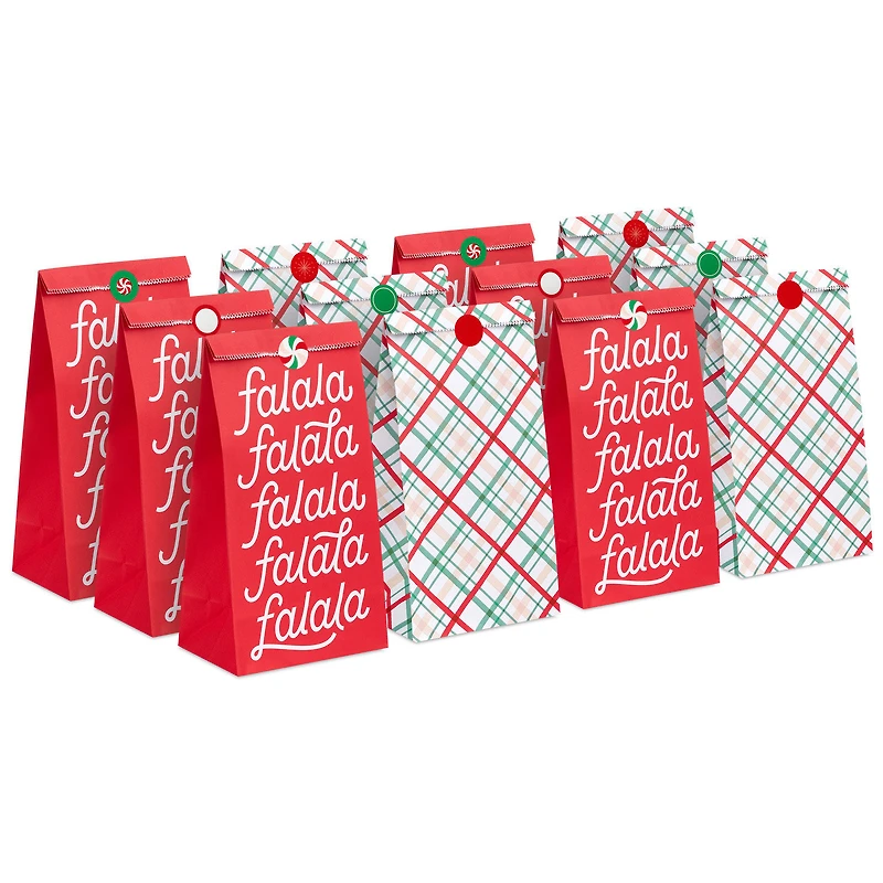Plaid and Fa La La Christmas Goodie Bags With Stickers, Pack of 12 for only USD 6.99 | Hallmark