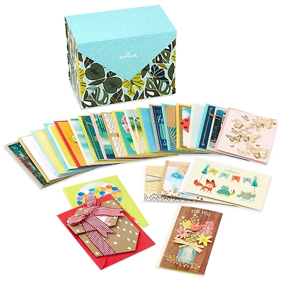 Premium Assorted Handmade All-Occasion Cards in Leaf Print Organizer, Box of 24 for only USD 29.99 | Hallmark