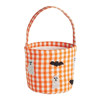 Mud Pie Orange Gingham Halloween Bucket With Beaded Ghosts and Bats for only USD 19.99 | Hallmark