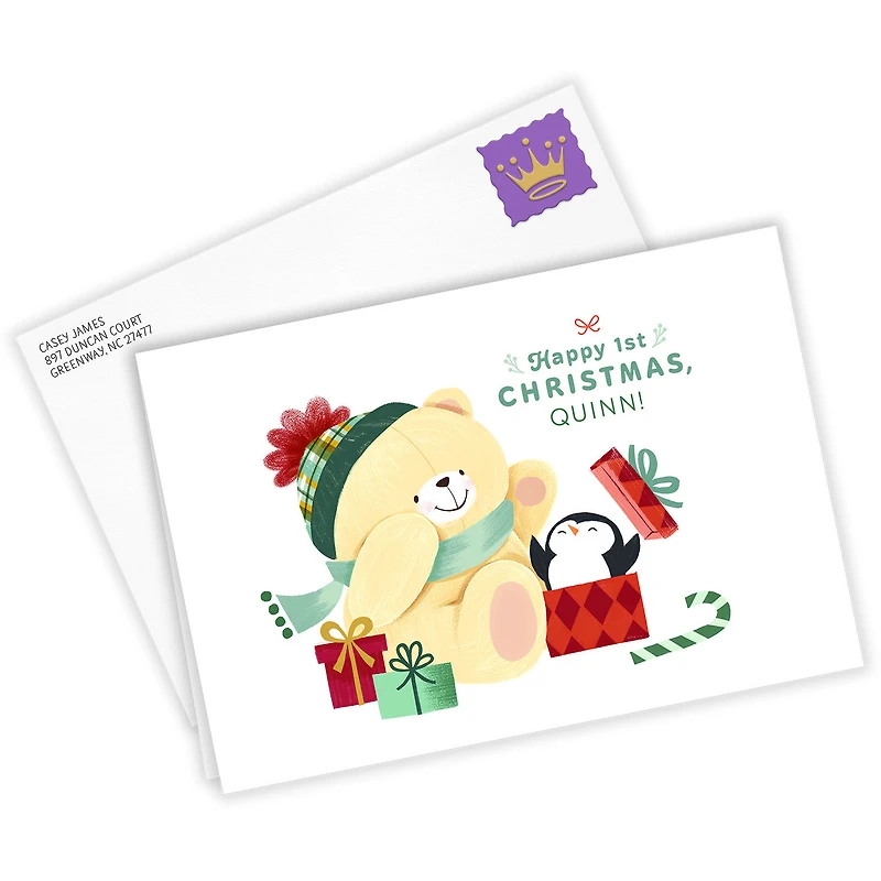 Teddy and Penguin Baby's First Custom Christmas Card for only USD 4.99 | Hallmark