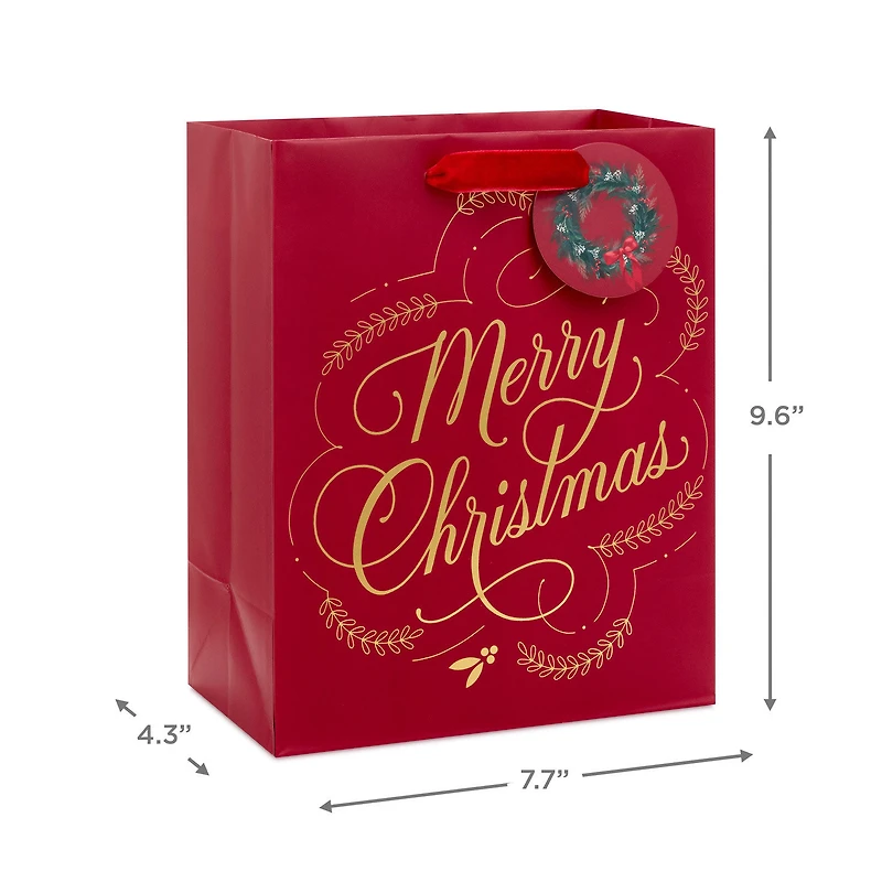 9.6" Gold Merry Christmas on Dark Red Medium Gift Bag for only USD 3.99 | Hallmark