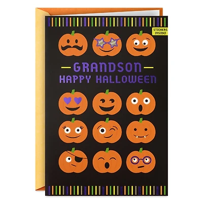 Fun Pumpkin Faces Halloween Card With Stickers for Grandson for only USD 4.99 | Hallmark