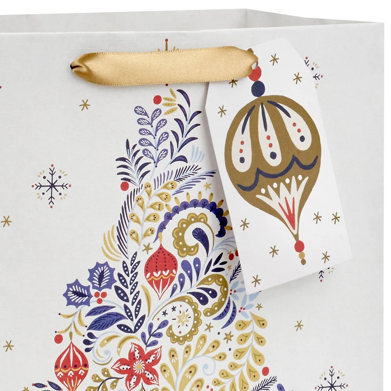 13" Floral Evergreen on White Large Christmas Gift Bag for only USD 4.49 | Hallmark