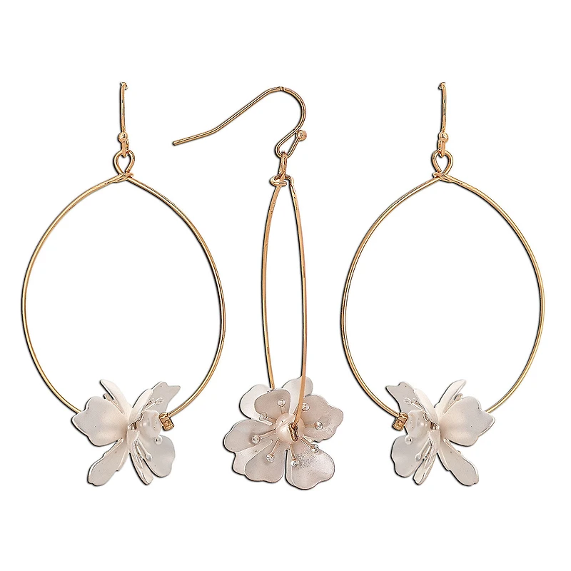 Rain Jewelry Gold Wire With Flower Charm Hoop Earrings for only USD 15.00 | Hallmark