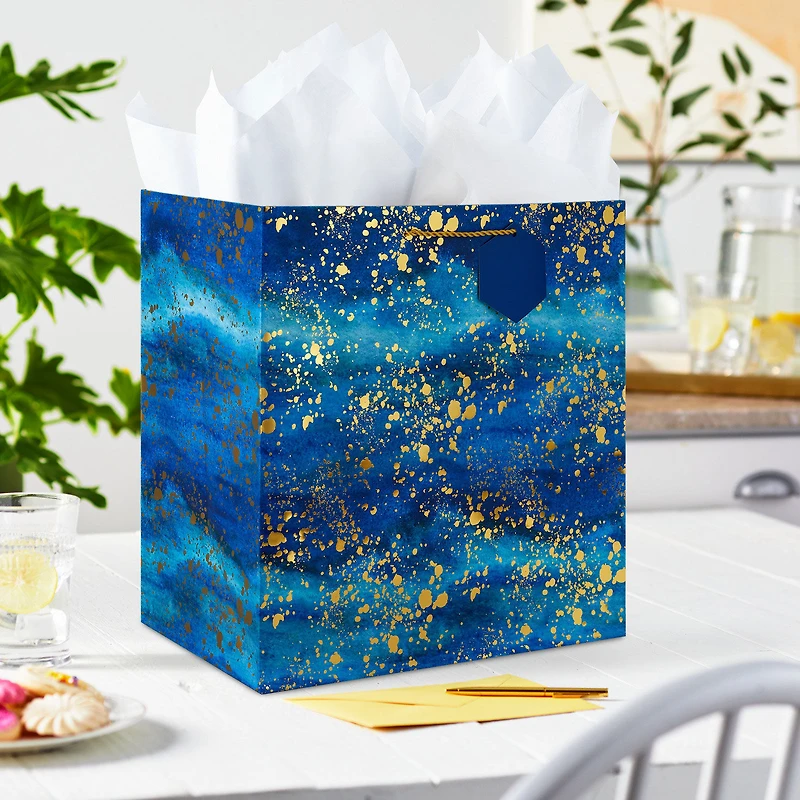 15" Gold Splatter on Navy Blue Extra-Deep Gift Bag for only USD 5.99 | Hallmark