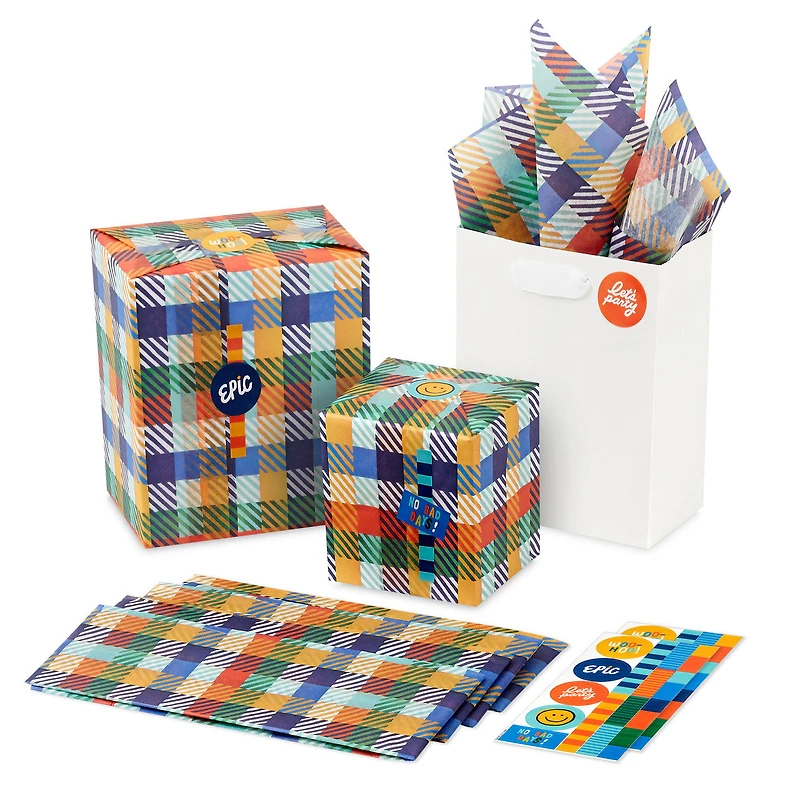 Colorful Plaid Tissue Paper With Gift Tag Stickers, 6 sheets for only USD 2.99 | Hallmark