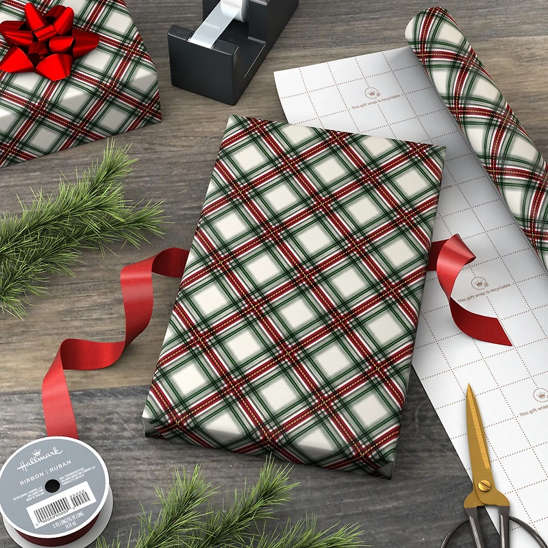Festive Red and Green Plaid Christmas Wrapping Paper Roll, 35 sq. ft. for only USD 4.99 | Hallmark