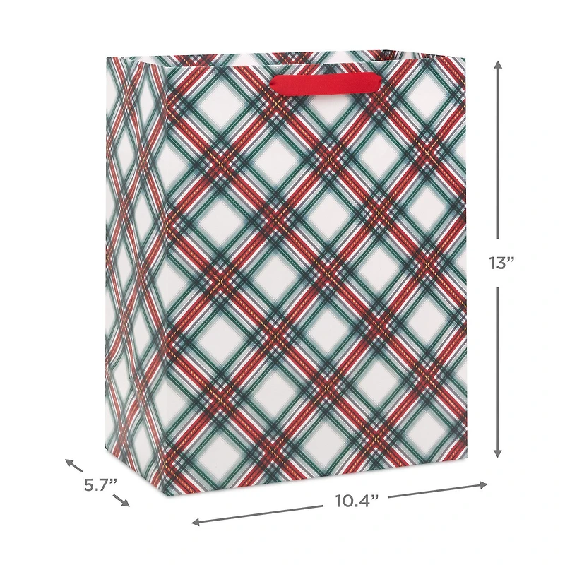 13" Festive Red and Green Plaid Large Holiday Gift Bag for only USD 4.49 | Hallmark