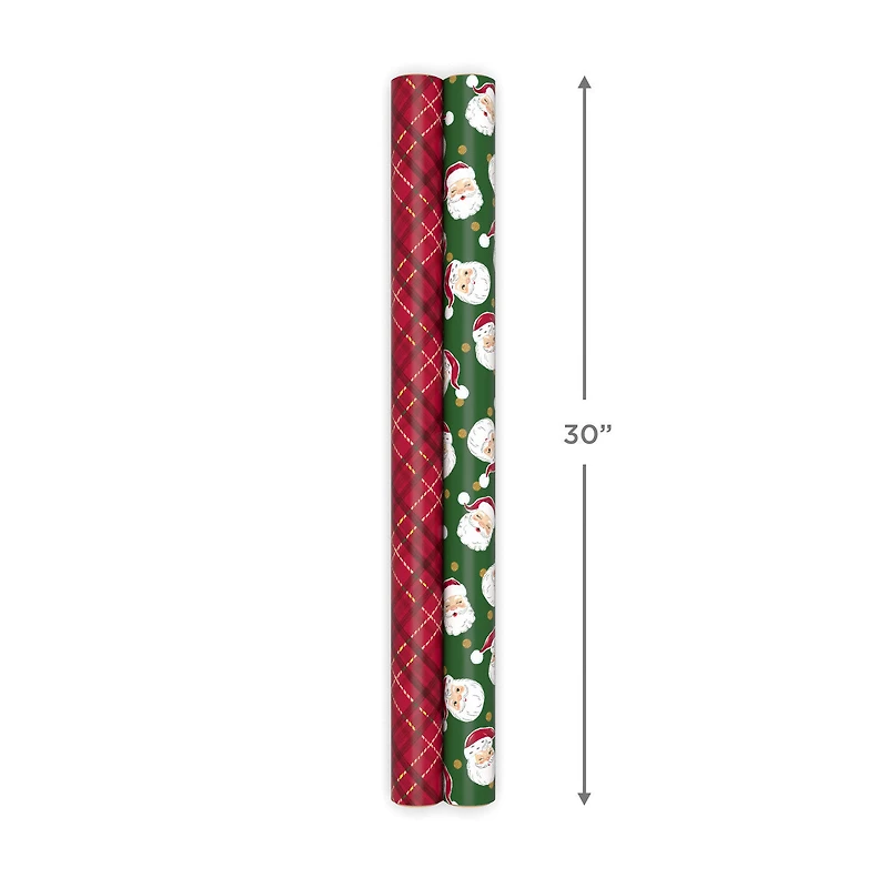 Santa Faces and Red Plaid 2-Pack Wrapping Paper Roll Bundle, 160 sq. ft. total for only USD 19.99 | Hallmark