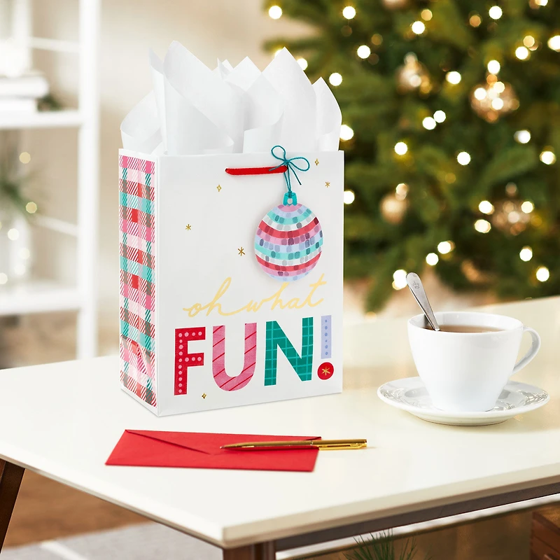 9.6" Disco Ball Ornament on White Medium Christmas Gift Bag for only USD 3.49 | Hallmark