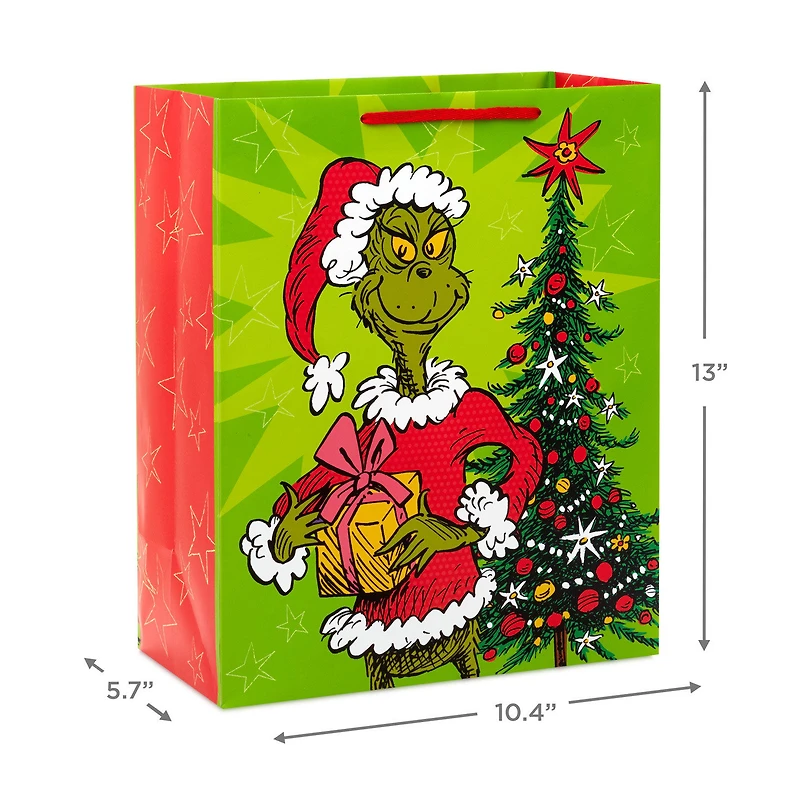 13" Dr. Seuss's How the Grinch Stole Christmas!™ Grinch With Present Large Christmas Gift Bag for only USD 4.49 | Hallmark