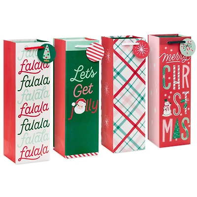 13" Festive Red and Green 4-Pack Assortment Christmas Wine Gift Bag Bundle for only USD 9.99 | Hallmark
