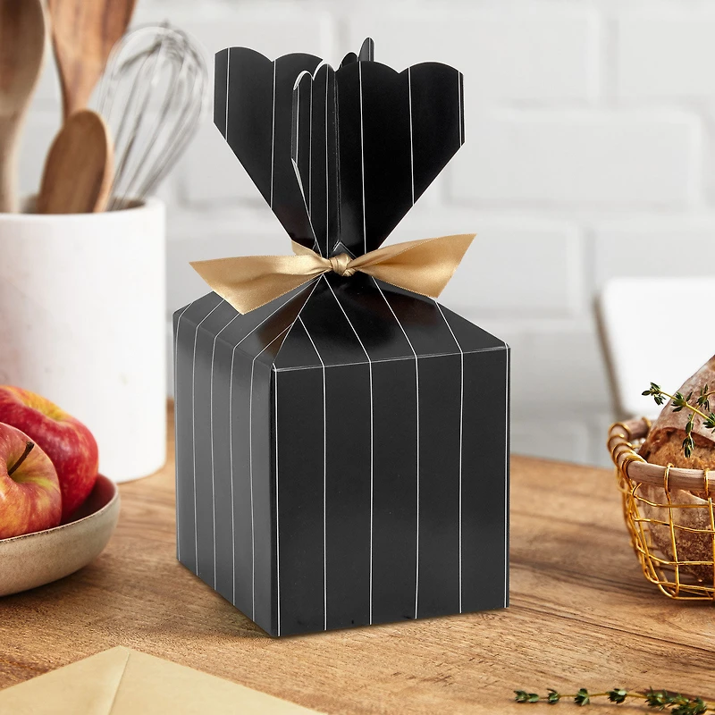 Gold Pinstripe on Black Vertical Treat Box With Ribbon Tie for only USD 3.99 | Hallmark