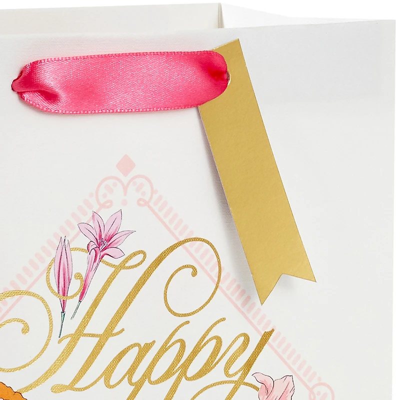 9.6" Gold Script on Floral Medium Birthday Gift Bag for only USD 3.99 | Hallmark