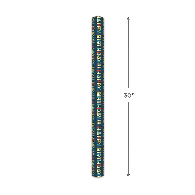 All-Caps Happy Birthday on Navy Wrapping Paper Roll, 20 sq. ft. for only USD 4.99 | Hallmark