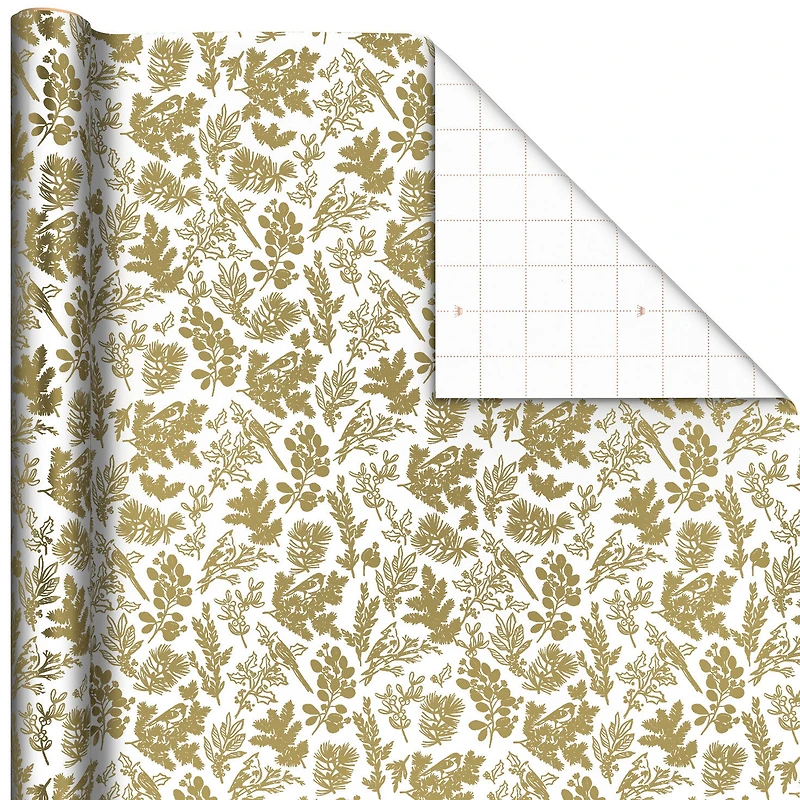 Gold Birds and Botanicals on White Foil Christmas Wrapping Paper Roll, 22.5 sq. ft. for only USD 4.99 | Hallmark