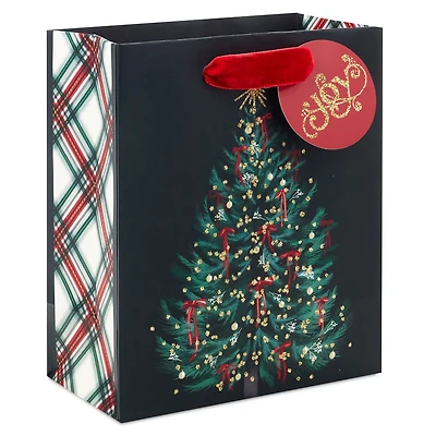 6.5" Evergreen With Red Bows on Black Small Christmas Gift Bag for only USD 3.49 | Hallmark
