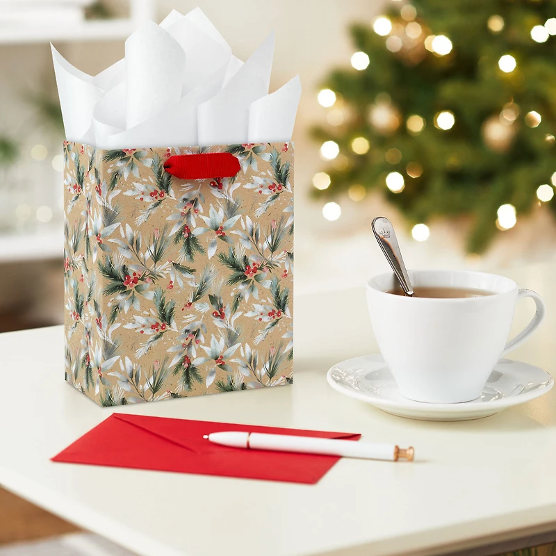6.5" Holly and Berries on Kraft Small Holiday Gift Bag for only USD 2.49 | Hallmark
