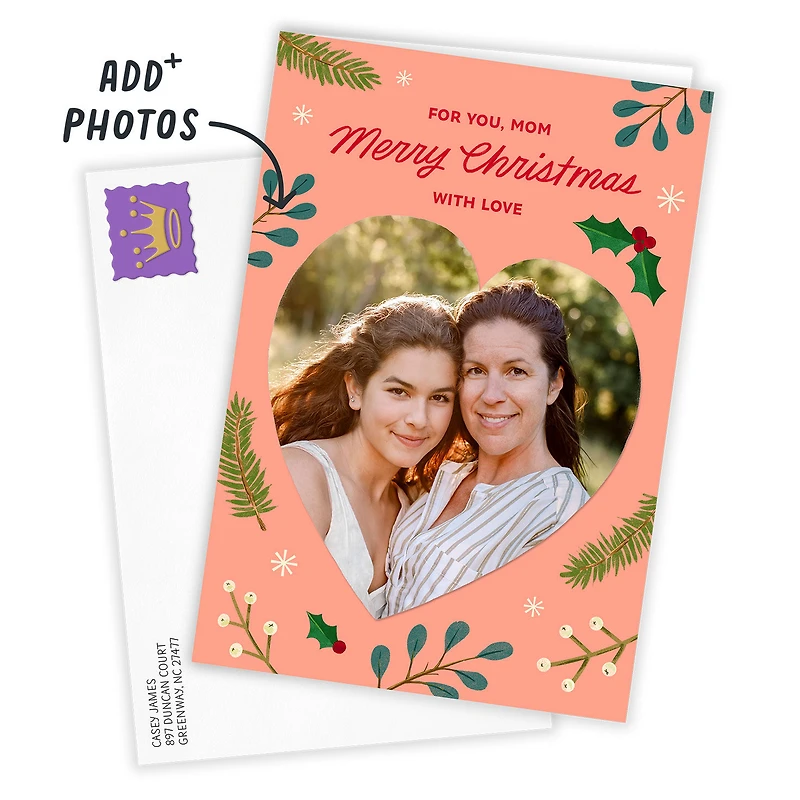 Holly and Heart Custom Christmas Card for Mom for only USD 4.99 | Hallmark