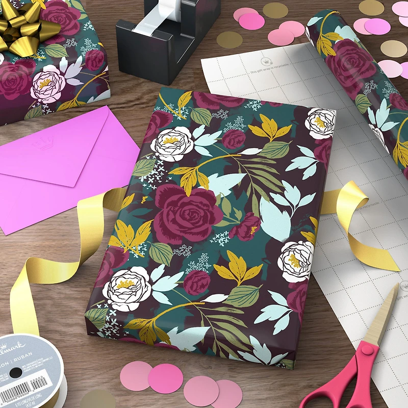 Bold Floral on Teal Wrapping Paper, 20 sq. ft. for only USD 4.99 | Hallmark