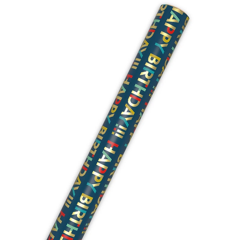 All-Caps Happy Birthday on Navy Wrapping Paper Roll, 20 sq. ft. for only USD 4.99 | Hallmark