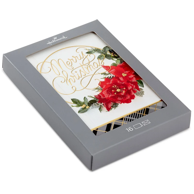 Merry Christmas Poinsettia Wreath Boxed Christmas Cards, Pack of 16 for only USD 15.49 | Hallmark