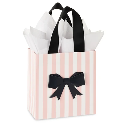 5.5" Black Bow on Pink Stripes Small Gift Bag With Tissue Paper for only USD 8.99 | Hallmark