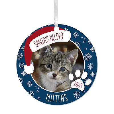 Holiday Pet Round Metal Personalized Ornament, Custom Photo and Text for only USD 17.99 | Hallmark