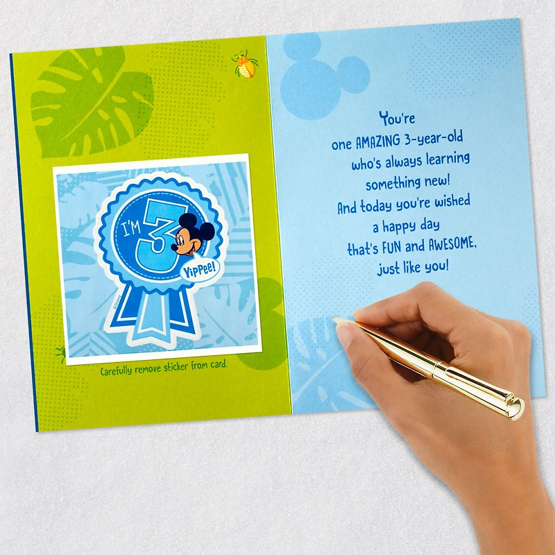 Disney Mickey Mouse and Pluto Third Birthday Card for Kid With Sticker for only USD 6.99 | Hallmark