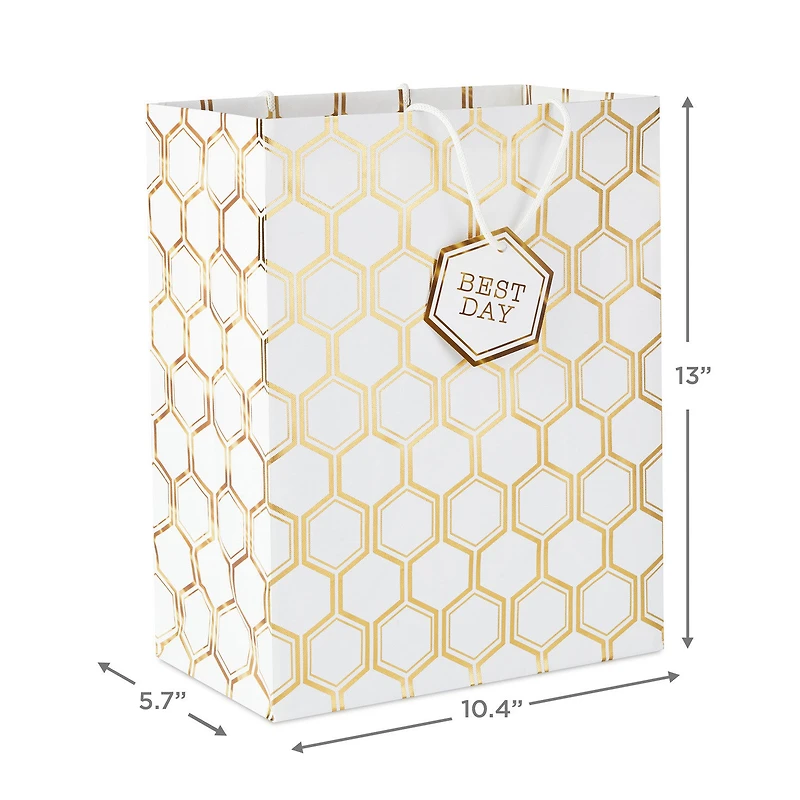 13" Gold Foil Hexagons on White Large Gift Bag for only USD 4.99 | Hallmark
