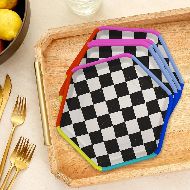 Black and White Checkered Hexagonal Dessert Plates, Pack of 8 for only USD 4.99 | Hallmark